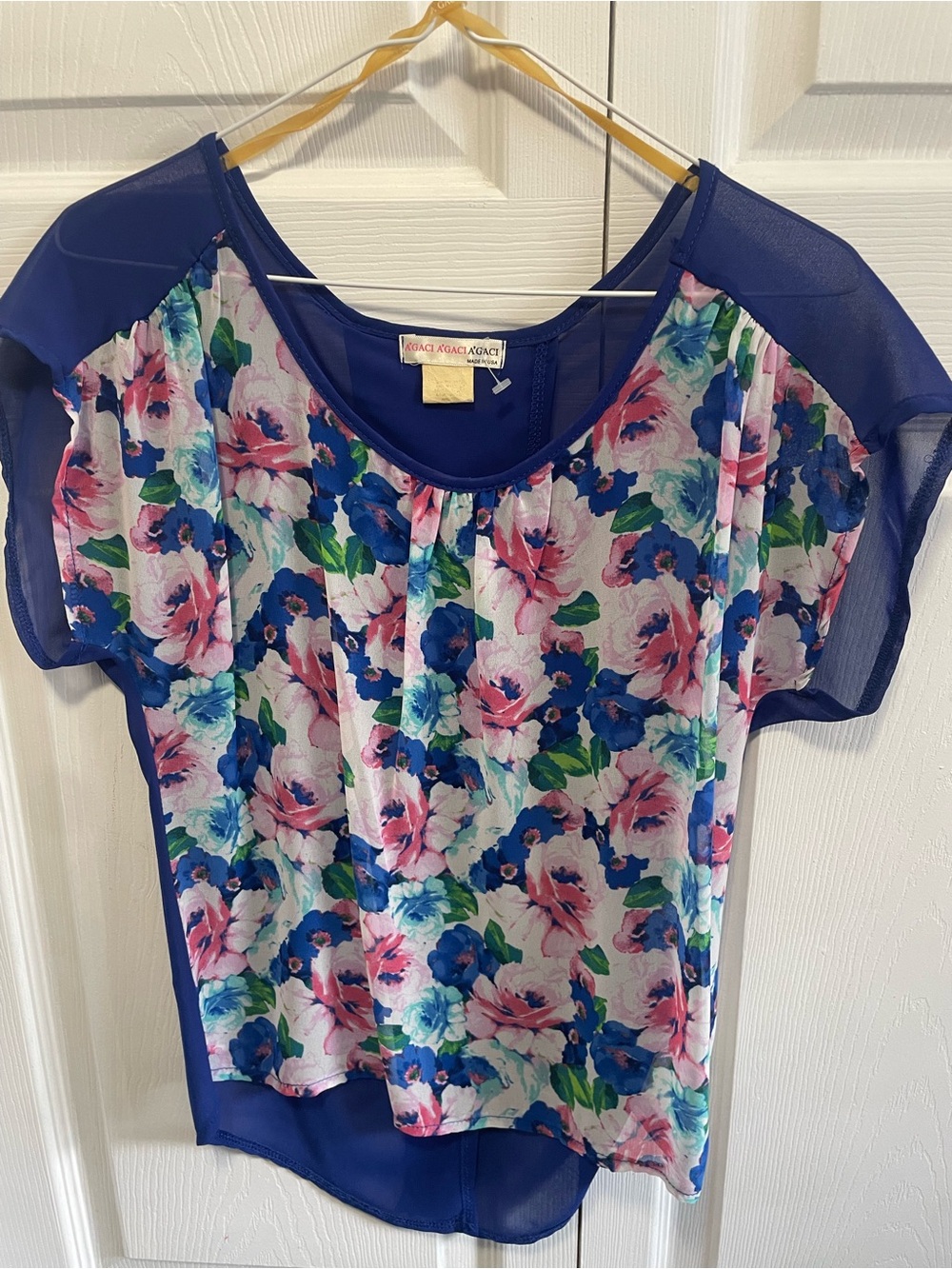 a'gaci Floral Short Sleeve Blouse